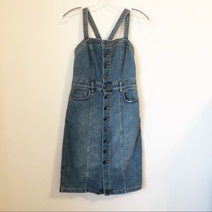 Free people denim button up midi overall dress